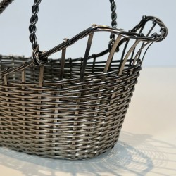 Silver-Plated Woven Wire Wine Decanting Basket with Handle, France, circa 1900