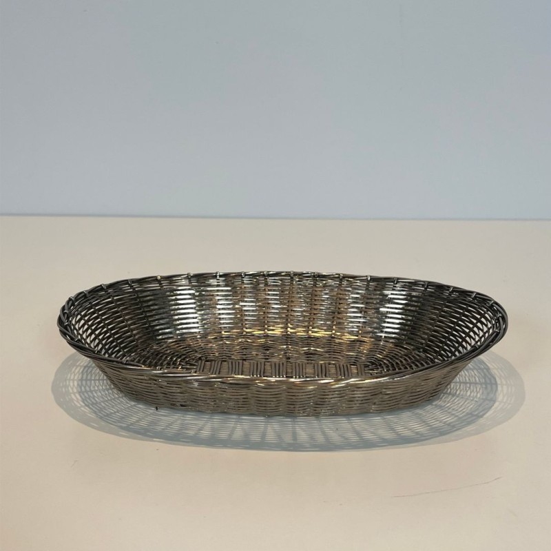 Corbeille et Vide-Poches Ovale en Fil de Métal Argenté Tressé, France, vers 1900