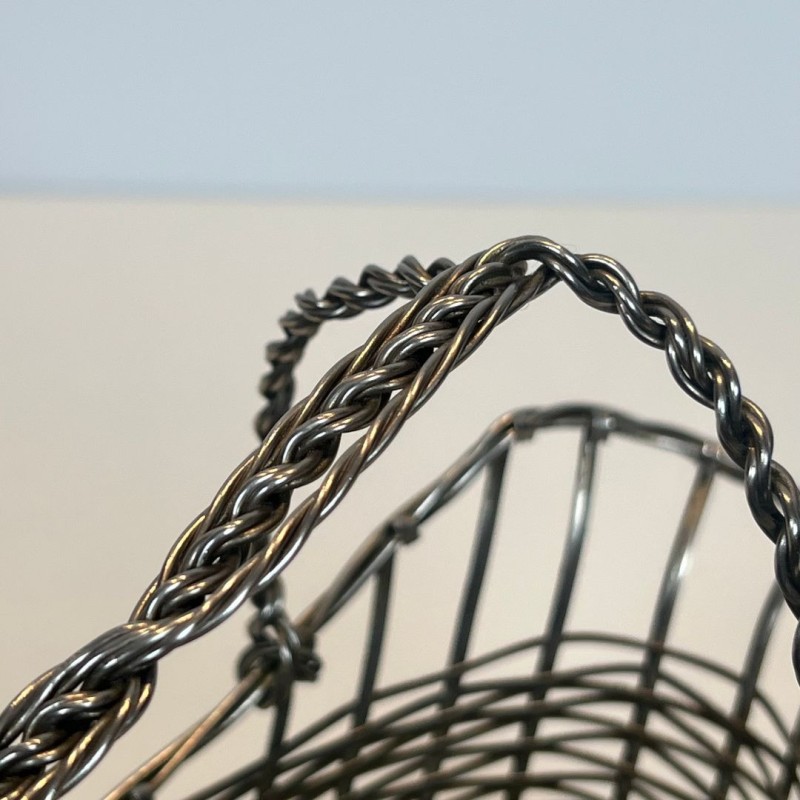 Silver-Plated Woven Wire Wine Decanting Basket with Handle, France, circa 1900
