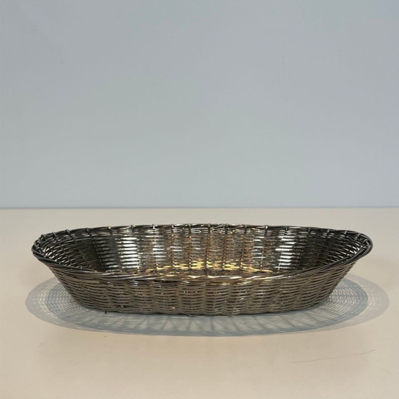 Silver-Plated Woven Wire Oval Basket and Vide-Poche, France, circa 1900