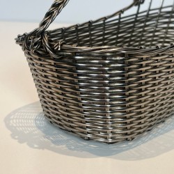 Silver-Plated Woven Wire Wine Decanting Basket with Handle, France, circa 1900