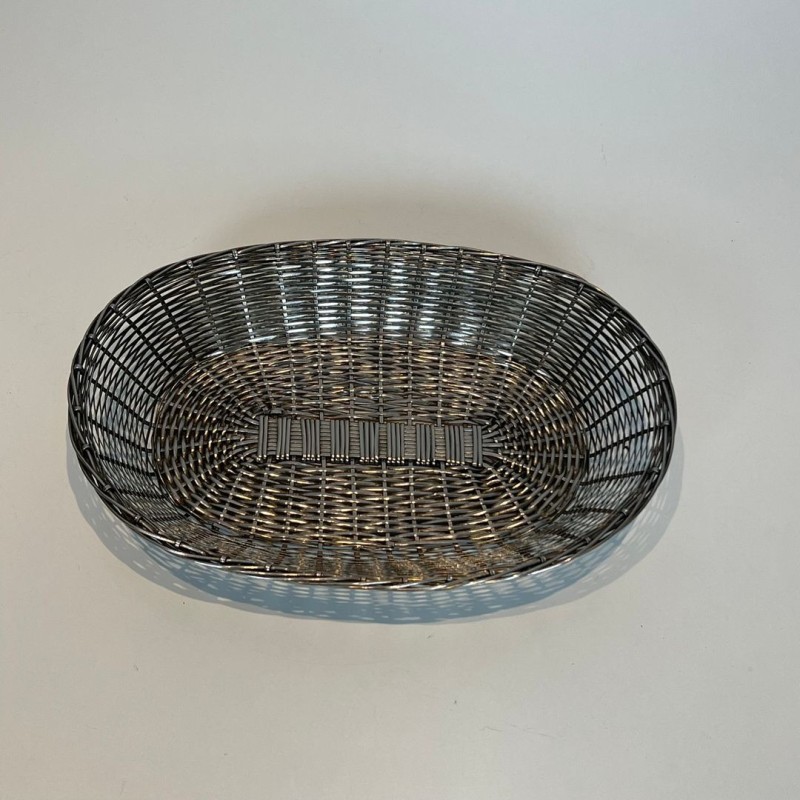 Corbeille et Vide-Poches Ovale en Fil de Métal Argenté Tressé, France, vers 1900