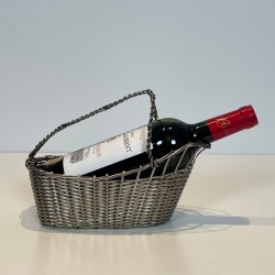 Silver-Plated Woven Wire Wine Decanting Basket with Handle, France, circa 1900