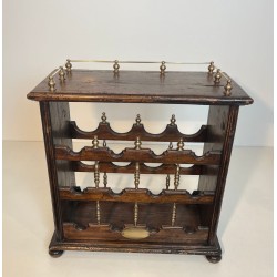 Three-Tier Wood and Brass Wine Rack with Bottle Cradles, France, circa 1920