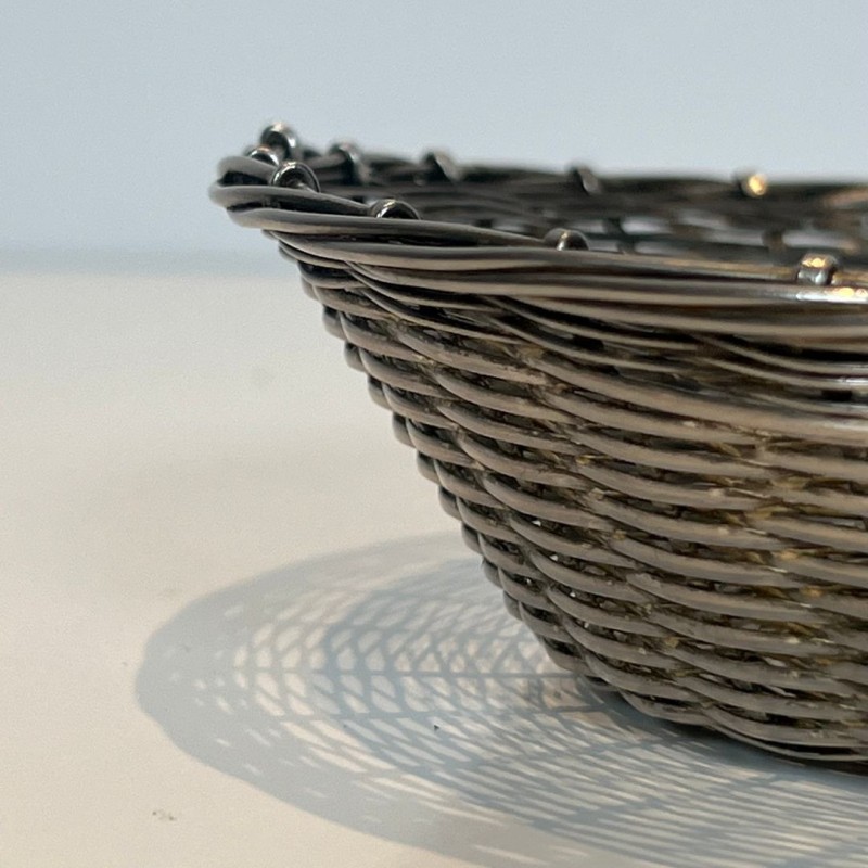 Silver-Plated Woven Wire Oval Basket and Vide-Poche, France, circa 1900
