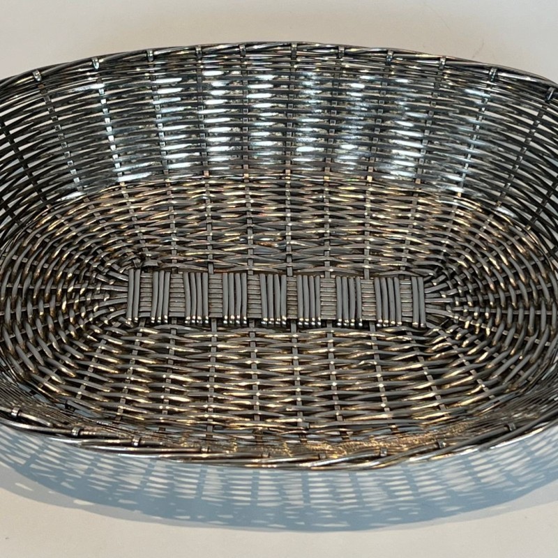 Corbeille et Vide-Poches Ovale en Fil de Métal Argenté Tressé, France, vers 1900