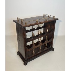 Three-Tier Wood and Brass Wine Rack with Bottle Cradles, France, circa 1920