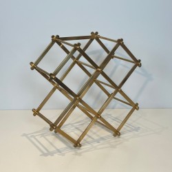 Folding Brass Bottle Rack for Six Bottles, France, circa 1940