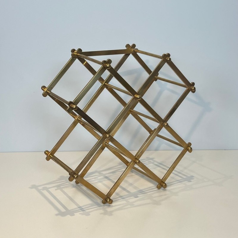 Folding Brass Bottle Rack for Six Bottles, France, circa 1940