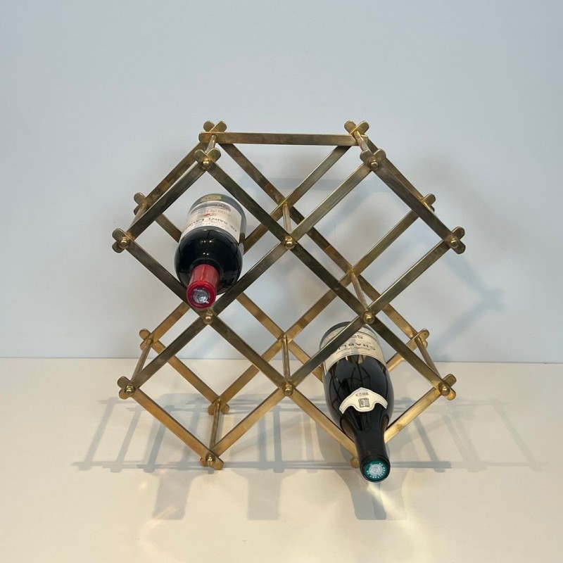 Folding Brass Bottle Rack for Six Bottles, France, circa 1940