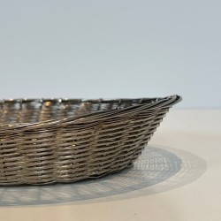 Corbeille et Vide-Poches Ovale en Fil de Métal Argenté Tressé, France, vers 1900