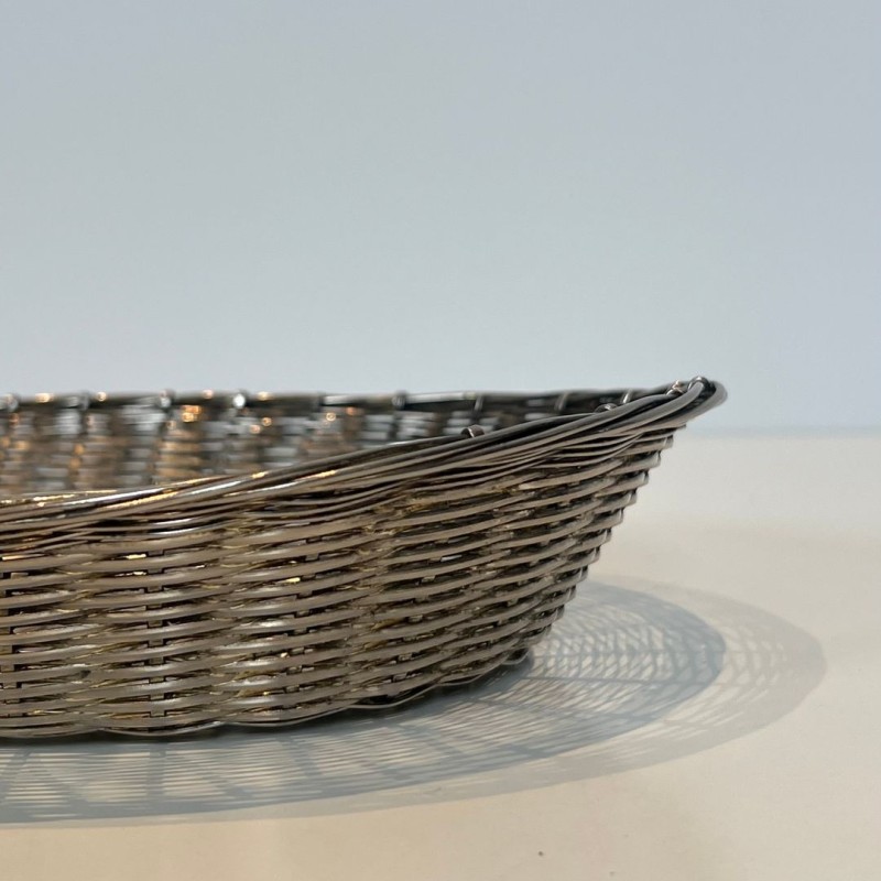 Corbeille et Vide-Poches Ovale en Fil de Métal Argenté Tressé, France, vers 1900