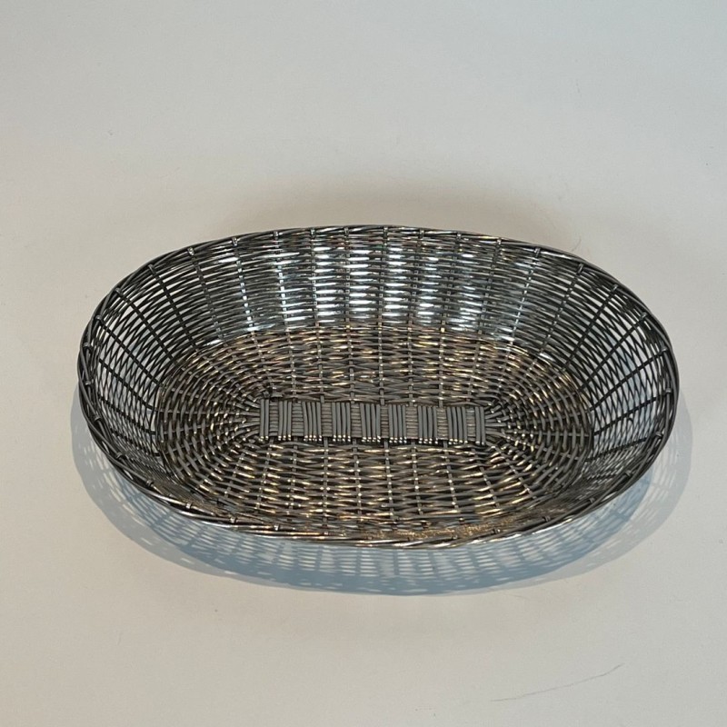 Corbeille et Vide-Poches Ovale en Fil de Métal Argenté Tressé, France, vers 1900