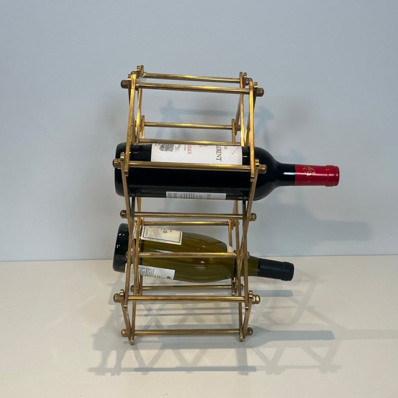 Folding Brass Bottle Rack for Six Bottles, France, circa 1940