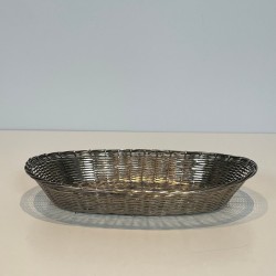 Corbeille et Vide-Poches Ovale en Fil de Métal Argenté Tressé, France, vers 1900