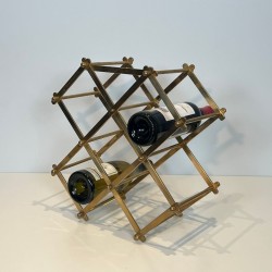 Folding Brass Bottle Rack for Six Bottles, France, circa 1940