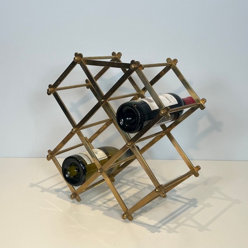Folding Brass Bottle Rack for Six Bottles, France, circa 1940