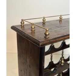Three-Tier Wood and Brass Wine Rack with Bottle Cradles, France, circa 1920