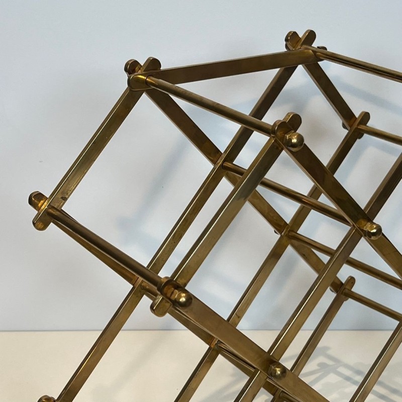 Folding Brass Bottle Rack for Six Bottles, France, circa 1940