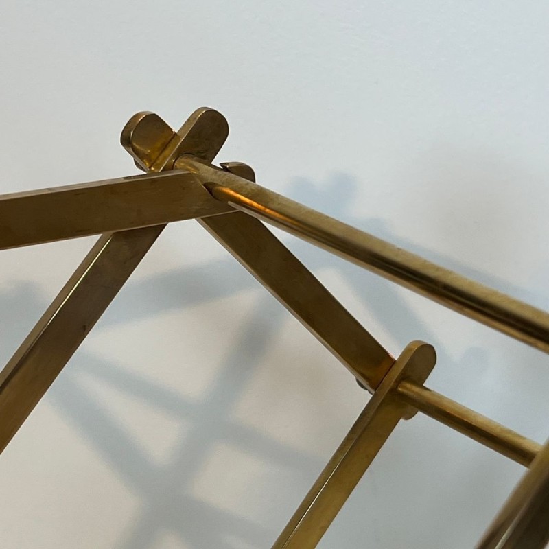 Folding Brass Bottle Rack for Six Bottles, France, circa 1940