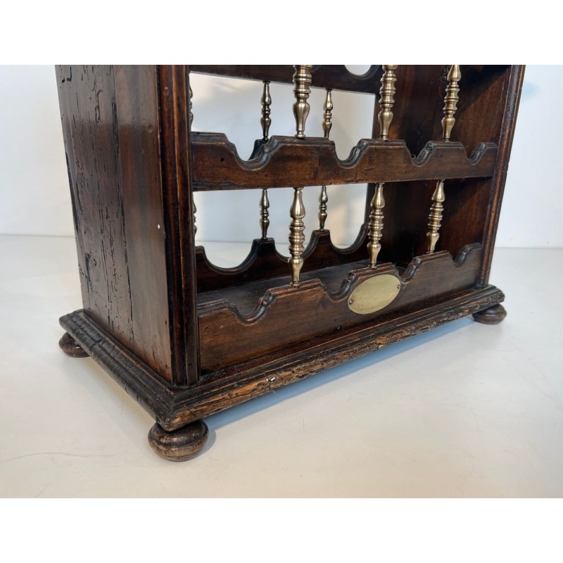 Three-Tier Wood and Brass Wine Rack with Bottle Cradles, France, circa 1920