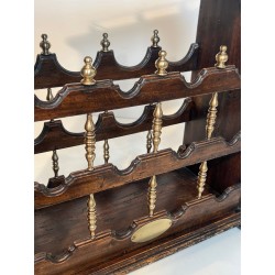 Three-Tier Wood and Brass Wine Rack with Bottle Cradles, France, circa 1920