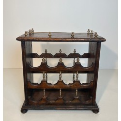 Three-Tier Wood and Brass Wine Rack with Bottle Cradles, France, circa 1920