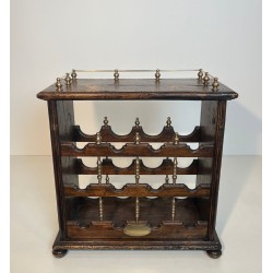 Three-Tier Wood and Brass Wine Rack with Bottle Cradles, France, circa 1920