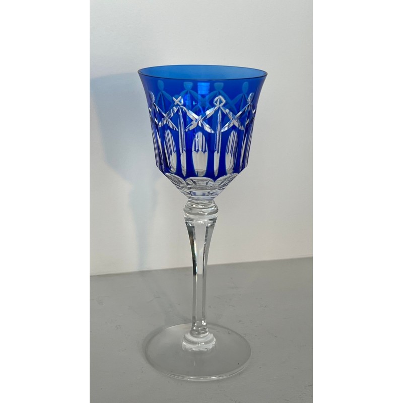 Suite of Twelve Coloured Overlay Crystal Wine Glasses, France, circa 1930