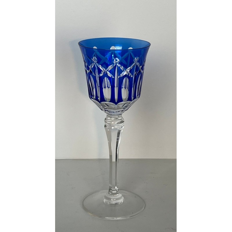 Suite of Twelve Coloured Overlay Crystal Wine Glasses, France, circa 1930