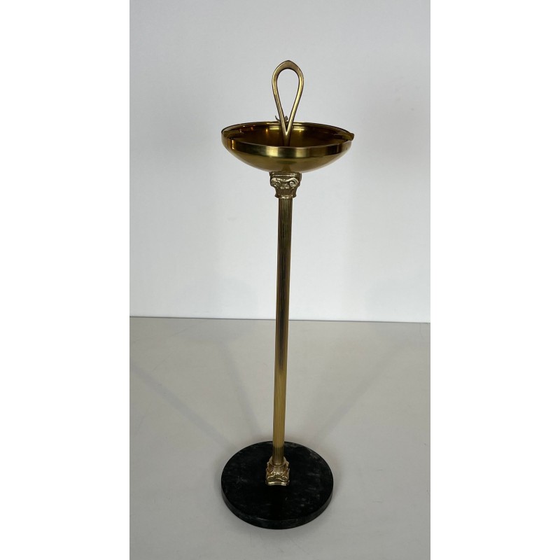 Neoclassical Brass Floor Ashtray on Black Marble Base, Style of Maison Jansen, France, circa 1940