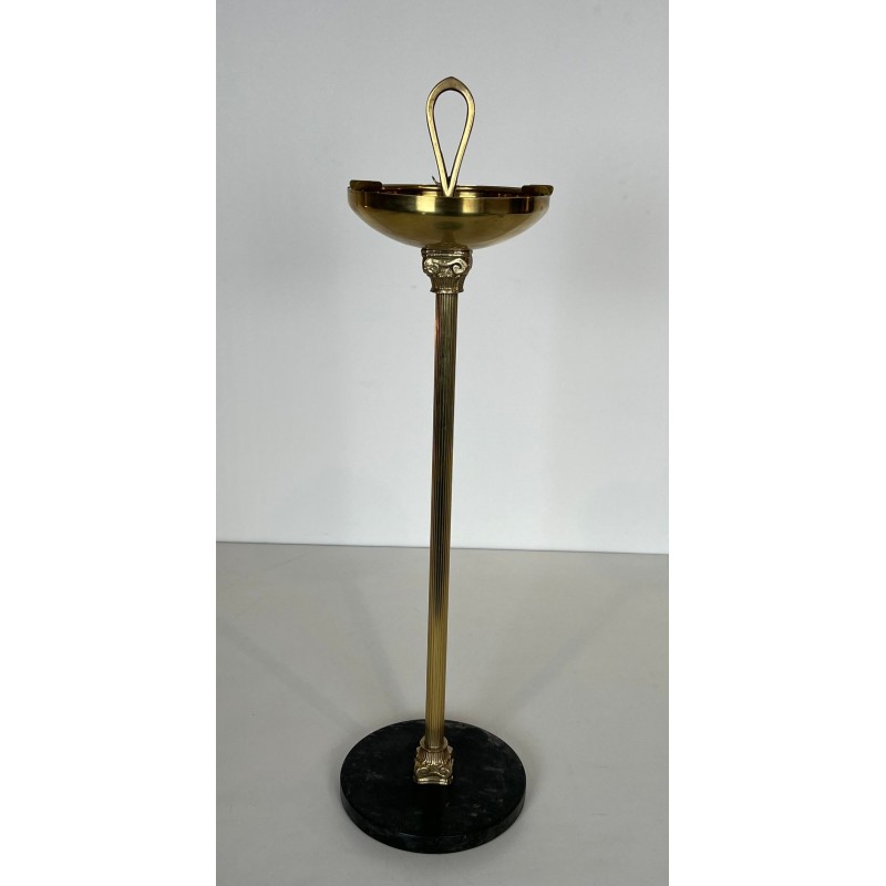 Neoclassical Brass Floor Ashtray on Black Marble Base, Style of Maison Jansen, France, circa 1940