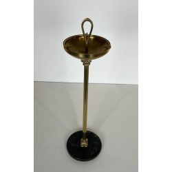 Neoclassical Brass Floor Ashtray on Black Marble Base, Style of Maison Jansen, France, circa 1940
