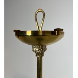 Neoclassical Brass Floor Ashtray on Black Marble Base, Style of Maison Jansen, France, circa 1940