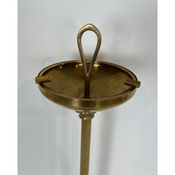 Neoclassical Brass Floor Ashtray on Black Marble Base, Style of Maison Jansen, France, circa 1940