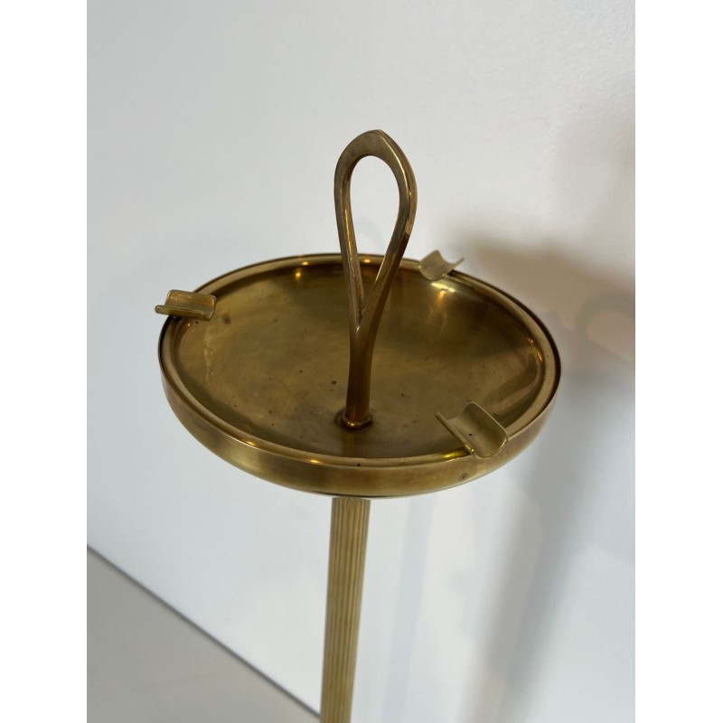 Neoclassical Brass Floor Ashtray on Black Marble Base, Style of Maison Jansen, France, circa 1940