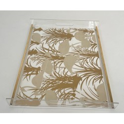 Pair of Lucite and Brass Trays with Exotic Flamingo Décor, France, circa 1970