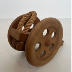 Cannon-Shaped Bottle Holder in Carved Wood and Rope, Audoux-Minet, France, circa 1970