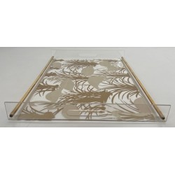 Pair of Lucite and Brass Trays with Exotic Flamingo Décor, France, circa 1970