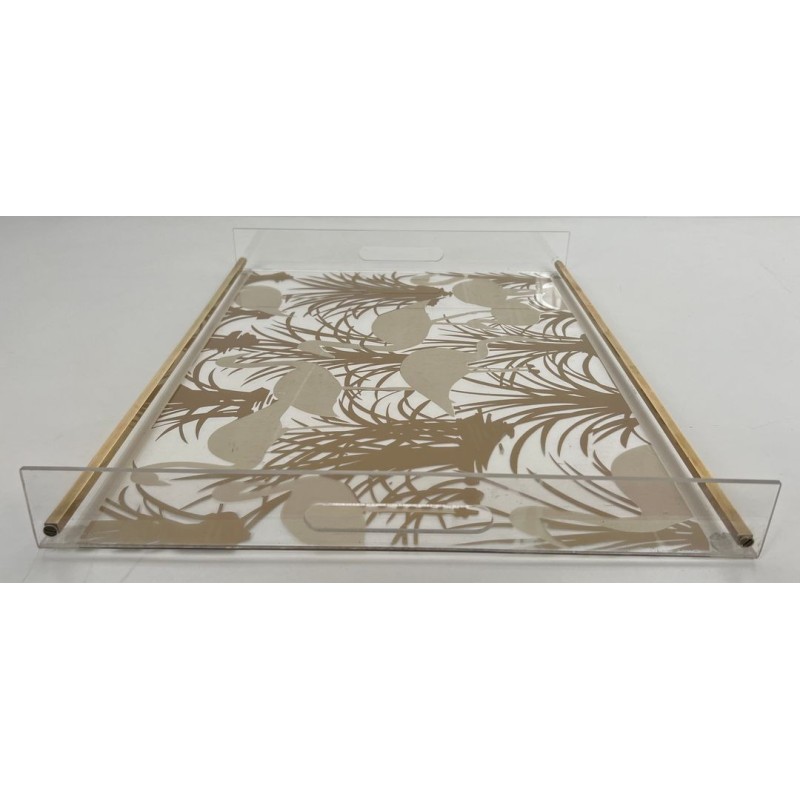 Pair of Lucite and Brass Trays with Exotic Flamingo Décor, France, circa 1970