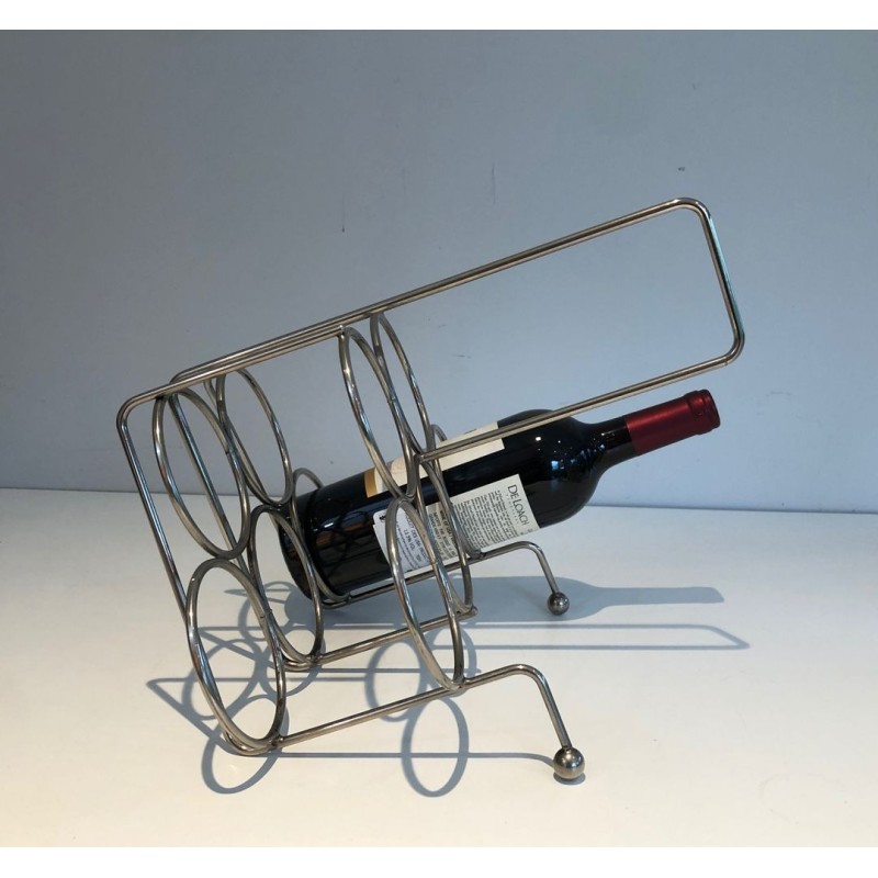 Silver-Plated Twisted Wire Bottle Rack and Carrier, France, circa 1950