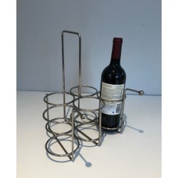 Silver-Plated Twisted Wire Bottle Rack and Carrier, France, circa 1950