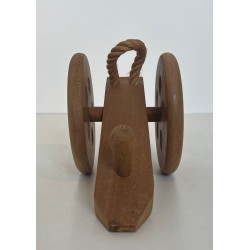 Cannon-Shaped Bottle Holder in Carved Wood and Rope, Audoux-Minet, France, circa 1970