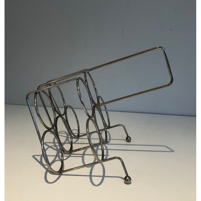 Silver-Plated Twisted Wire Bottle Rack and Carrier, France, circa 1950