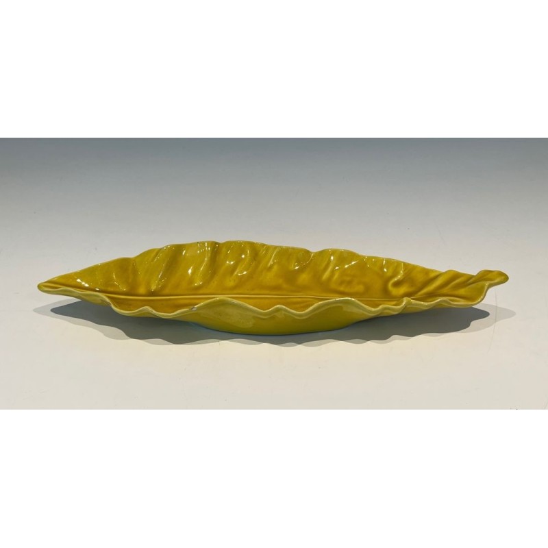 Yellow Glazed Ceramic Leaf-Form Vide-Poche, France, circa 1970