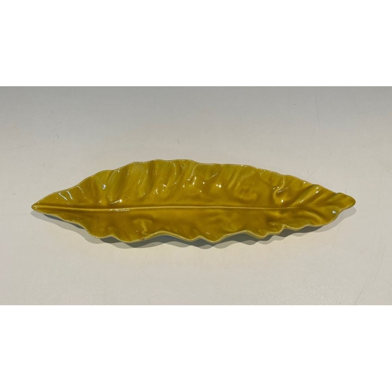 Yellow Glazed Ceramic Leaf-Form Vide-Poche, France, circa 1970