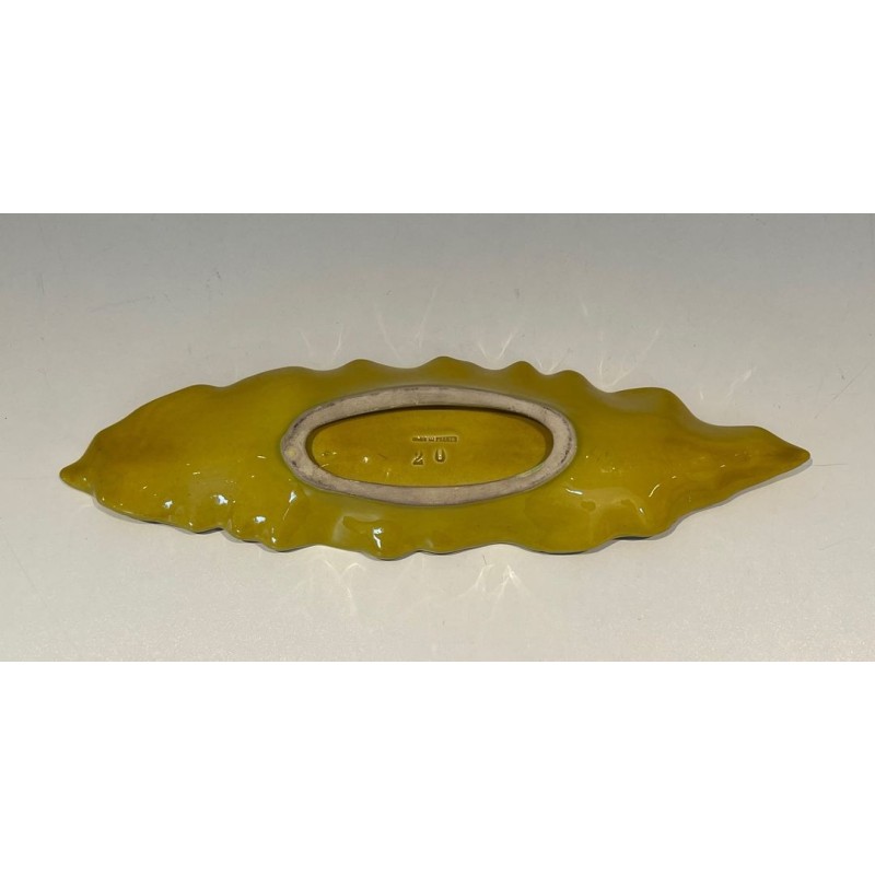 Yellow Glazed Ceramic Leaf-Form Vide-Poche, France, circa 1970