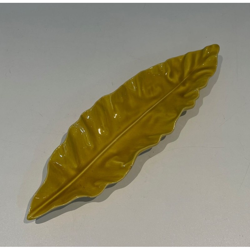 Yellow Glazed Ceramic Leaf-Form Vide-Poche, France, circa 1970