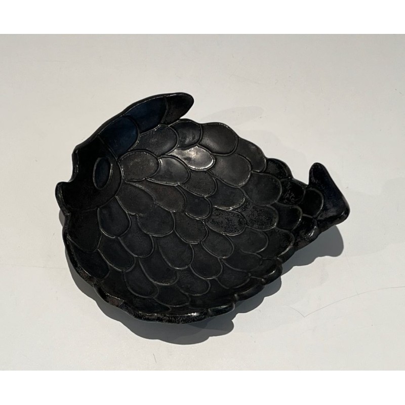Vide-Poche en Céramique Noire en Forme de Poisson, France, vers 1970
