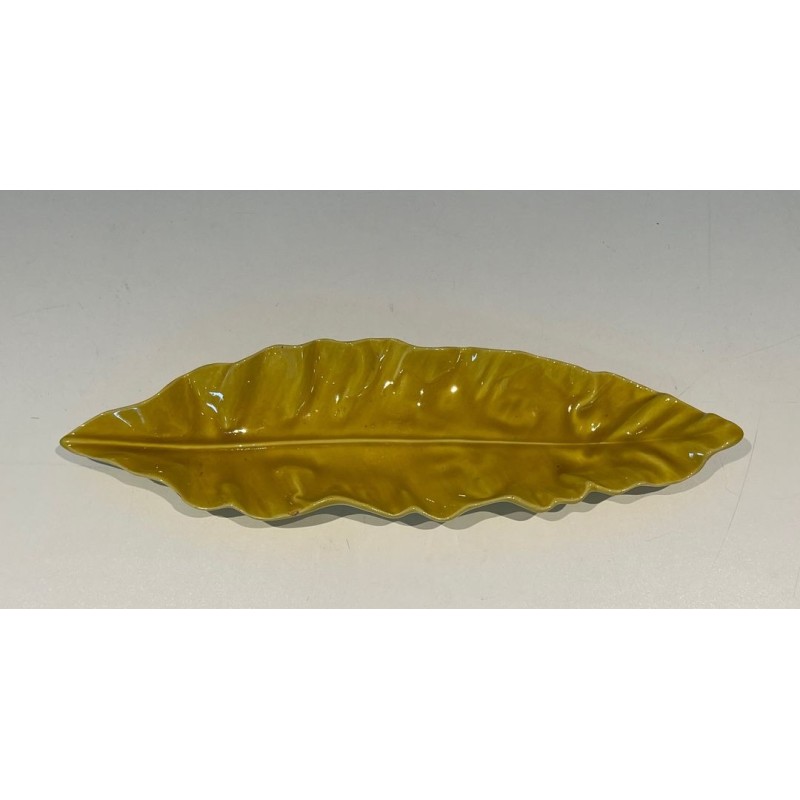 Yellow Glazed Ceramic Leaf-Form Vide-Poche, France, circa 1970